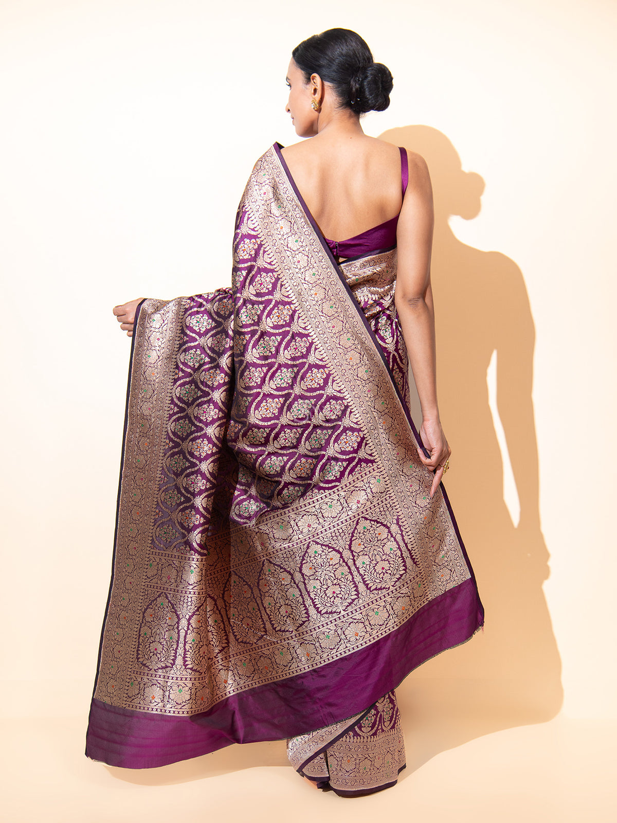 Wine Meenakari Uppada Katan Silk Handloom Banarasi Saree - Sacred Weaves