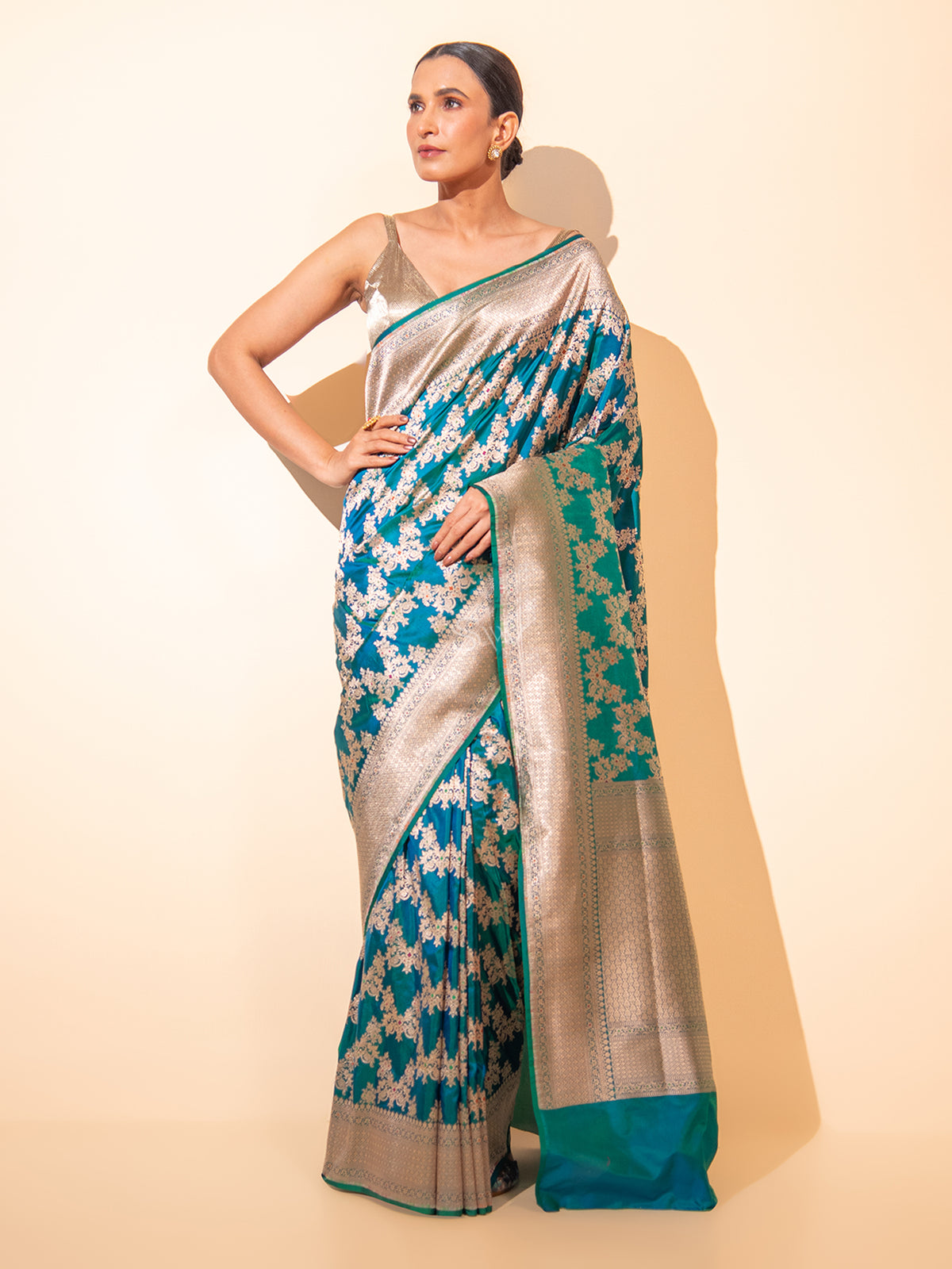 Peacock Blue Meenakari Uppada Katan Silk Handloom Banarasi Saree - Sacred Weaves