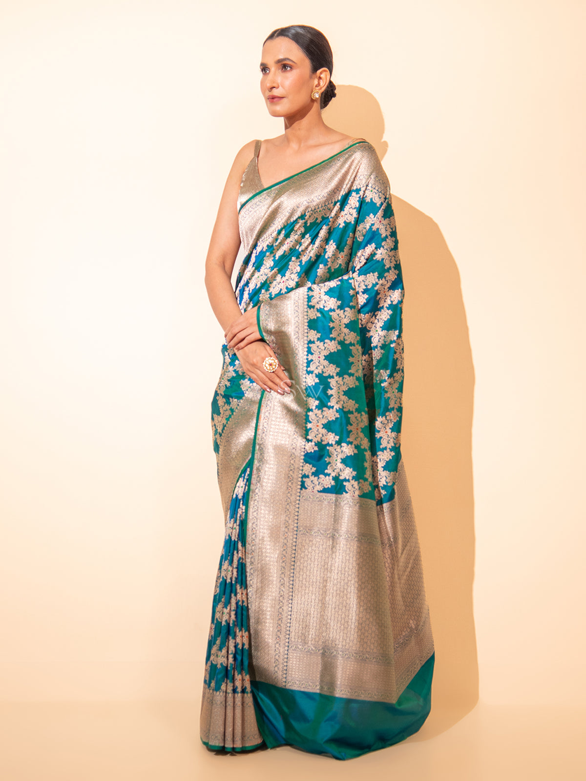 Peacock Blue Meenakari Uppada Katan Silk Handloom Banarasi Saree - Sacred Weaves