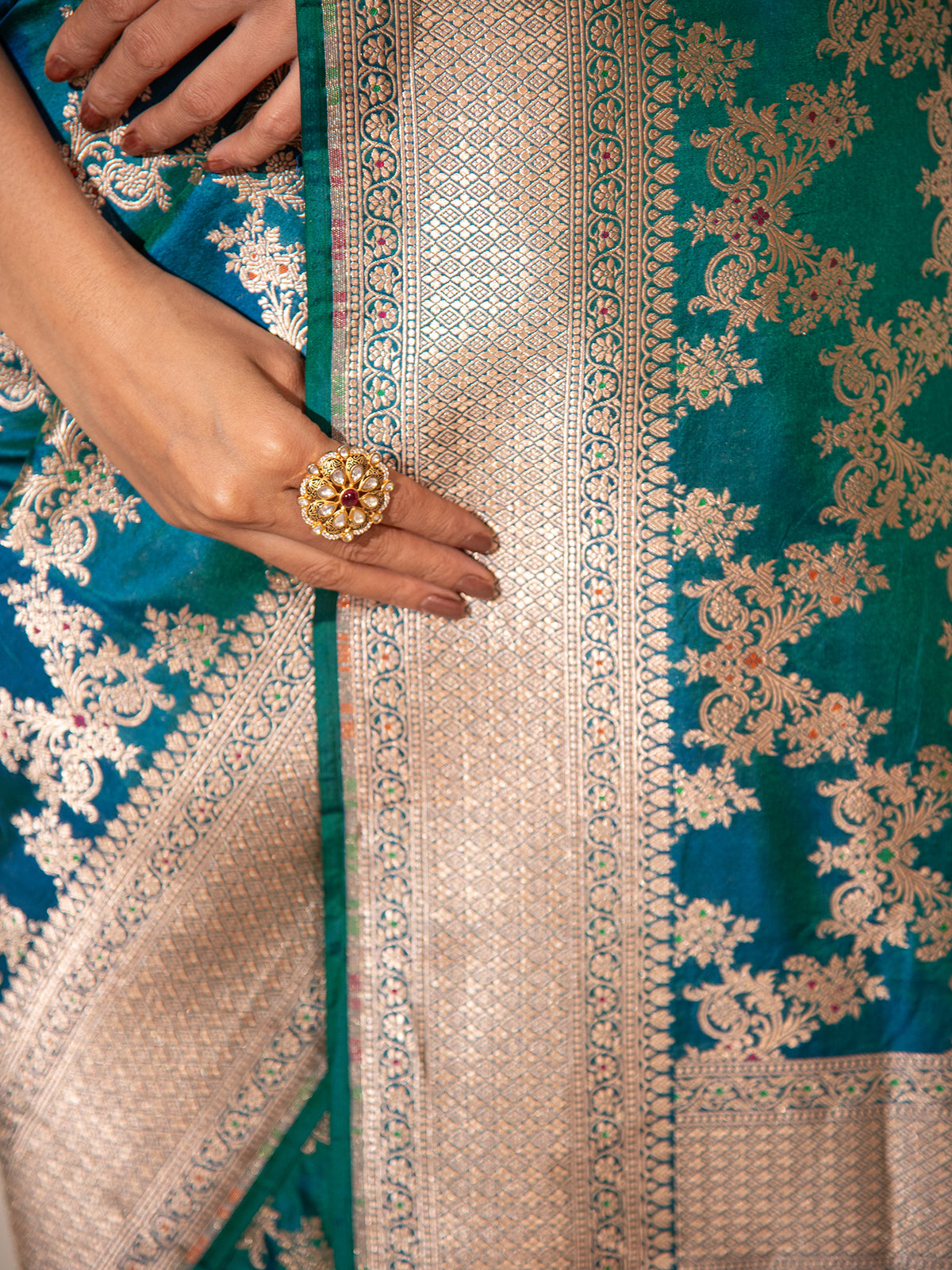 Peacock Blue Meenakari Uppada Katan Silk Handloom Banarasi Saree - Sacred Weaves