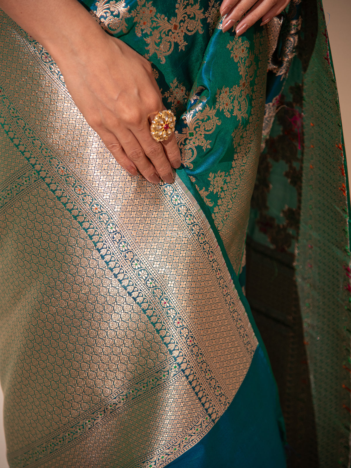Peacock Blue Meenakari Uppada Katan Silk Handloom Banarasi Saree - Sacred Weaves