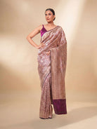 Wine Meenakari Brocade Handloom Banarasi Saree - Sacred Weaves