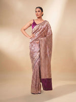 Wine Meenakari Brocade Handloom Banarasi Saree - Sacred Weaves