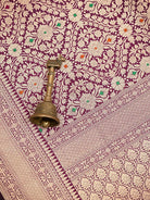 Wine Meenakari Brocade Handloom Banarasi Saree - Sacred Weaves