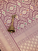 Wine Meenakari Brocade Handloom Banarasi Saree - Sacred Weaves