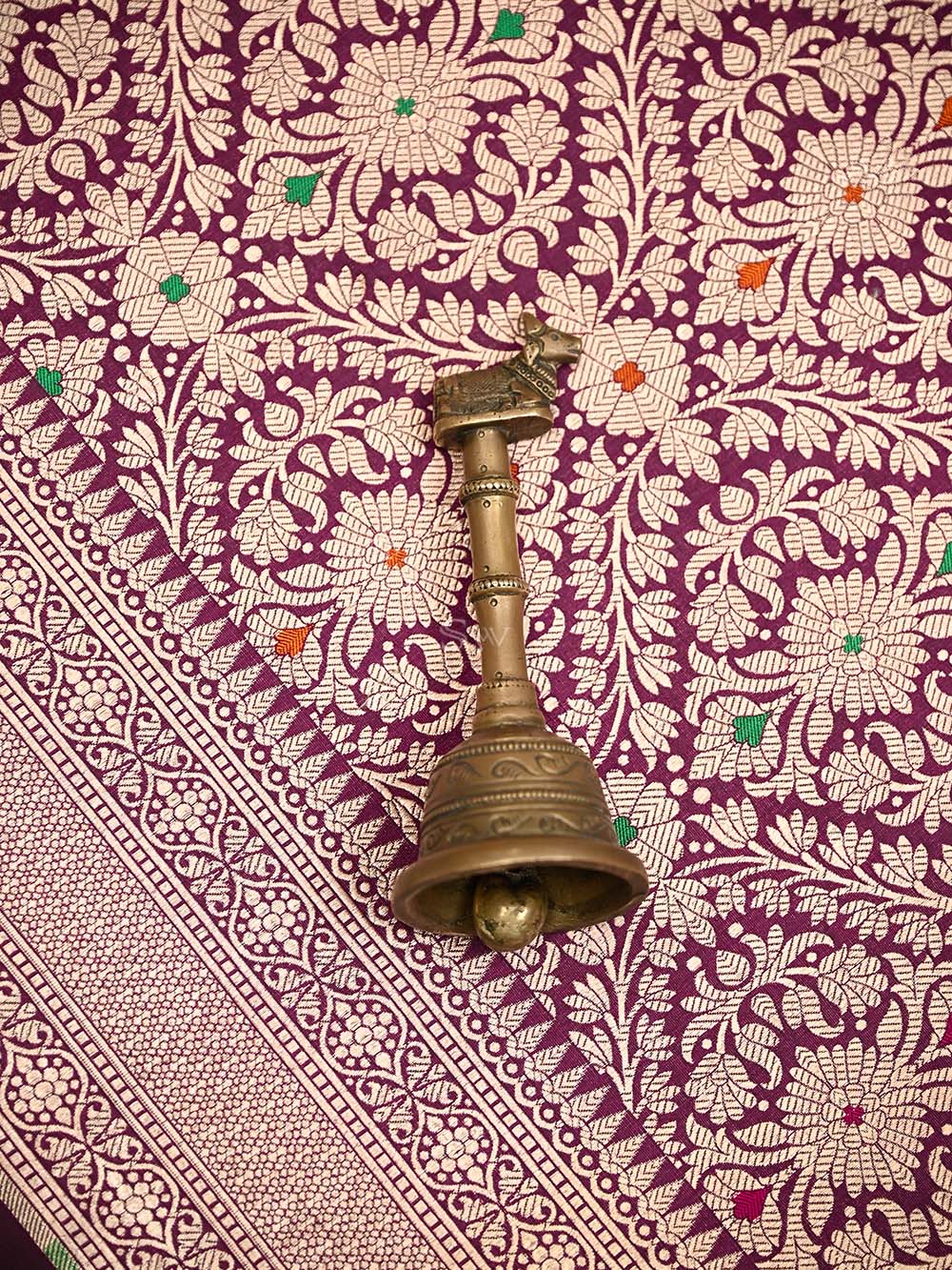 Wine Meenakari Brocade Handloom Banarasi Saree - Sacred Weaves