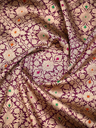 Wine Meenakari Brocade Handloom Banarasi Saree - Sacred Weaves