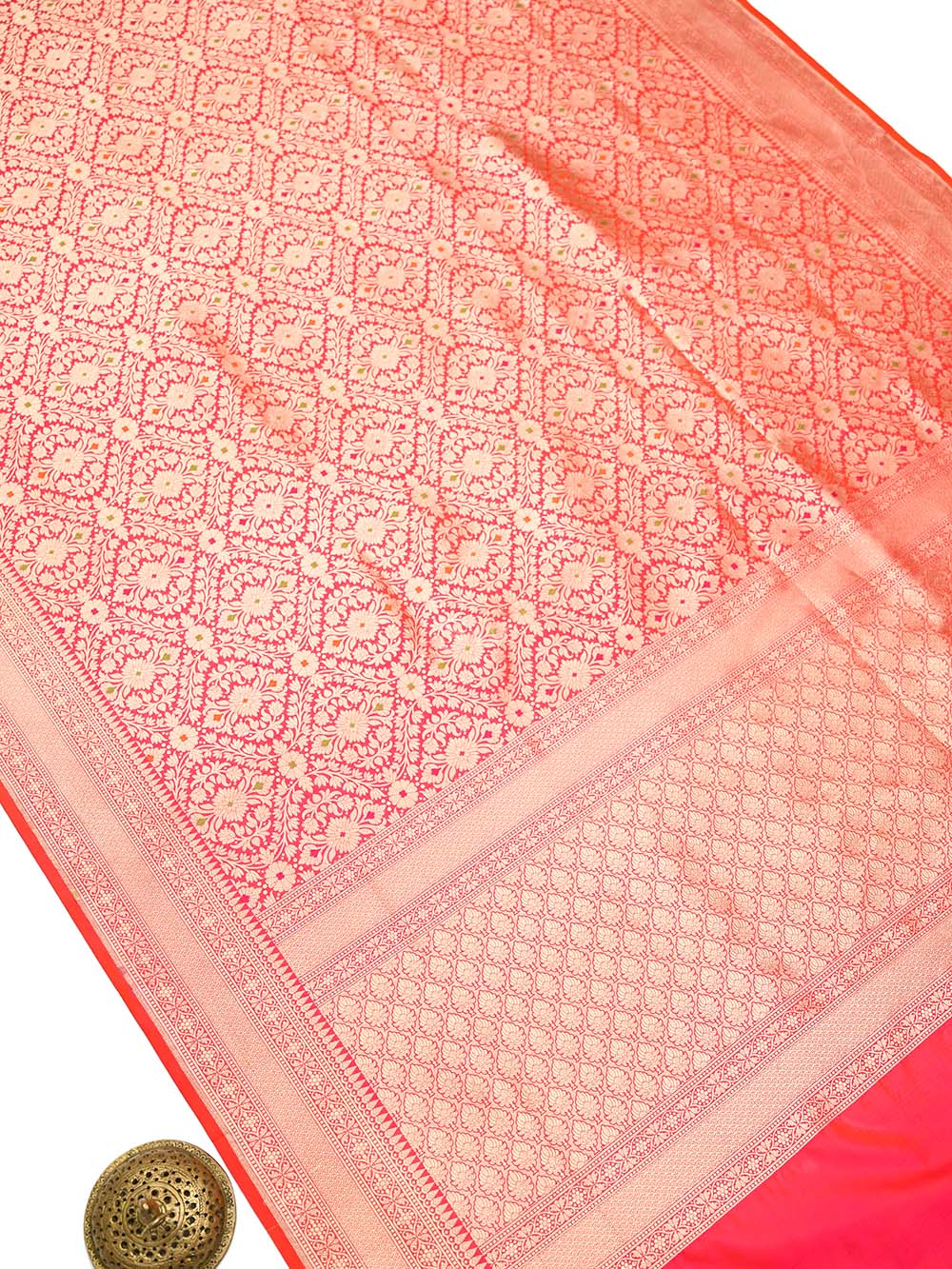 Pink Orange Meenakari Brocade Handloom Banarasi Saree - Sacred Weaves