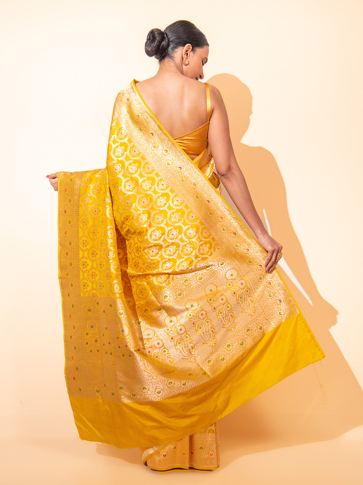 Yellow Meenakari Uppada Katan Silk Handloom Banarasi Saree - Sacred Weaves