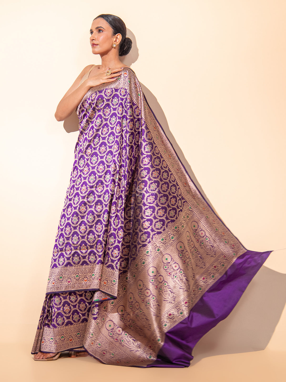 Purple Meenakari Uppada Katan Silk Handloom Banarasi Saree - Sacred Weaves