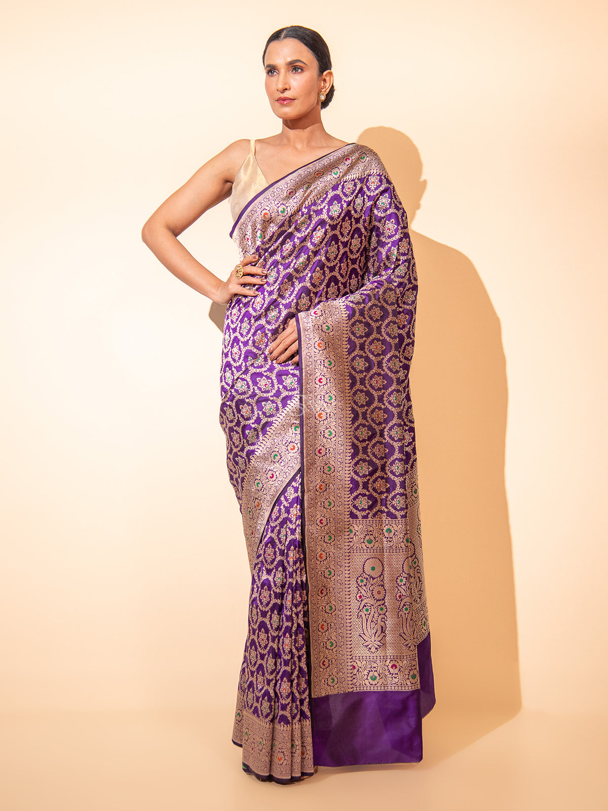 Purple Meenakari Uppada Katan Silk Handloom Banarasi Saree - Sacred Weaves