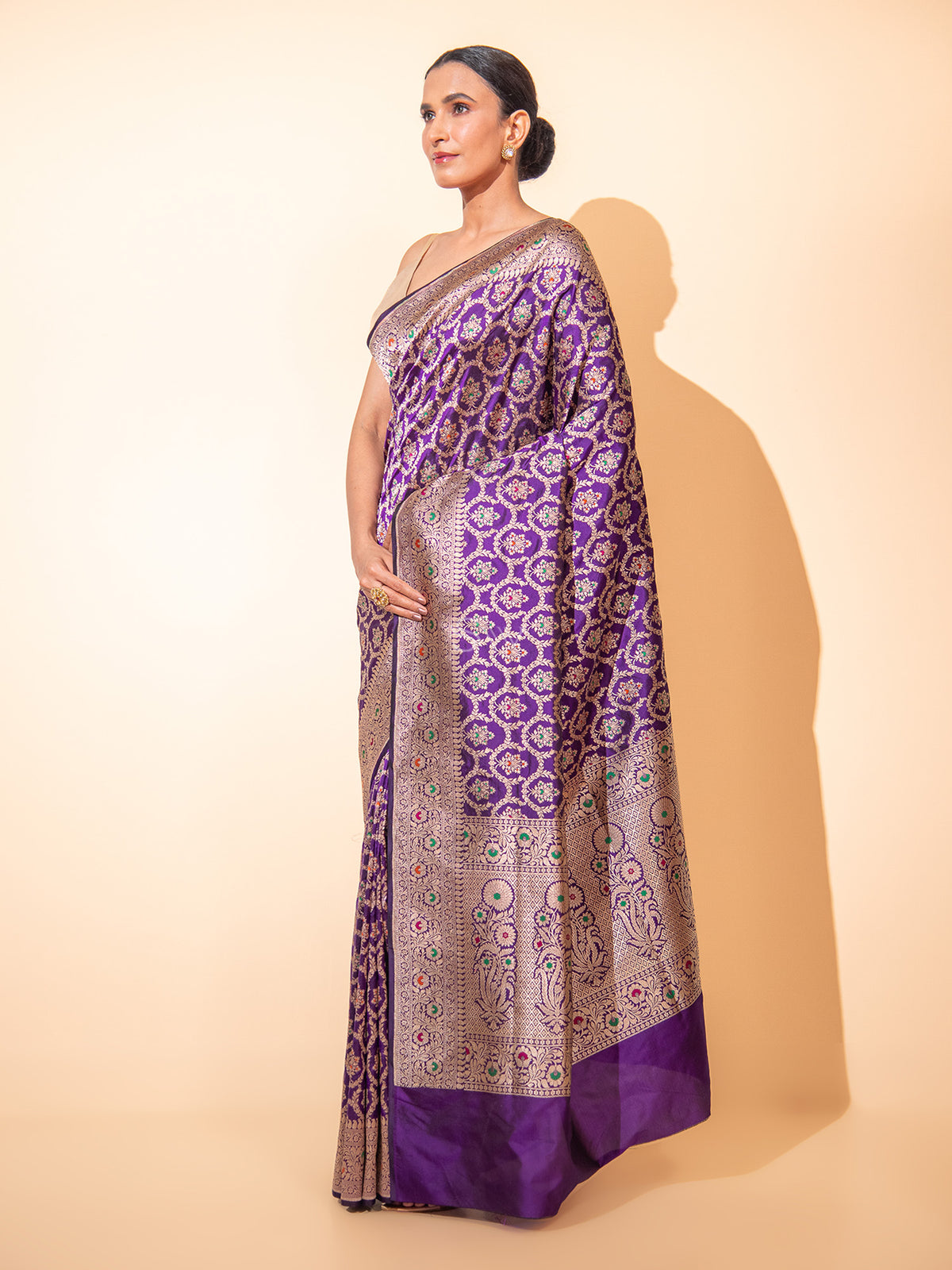 Purple Meenakari Uppada Katan Silk Handloom Banarasi Saree - Sacred Weaves