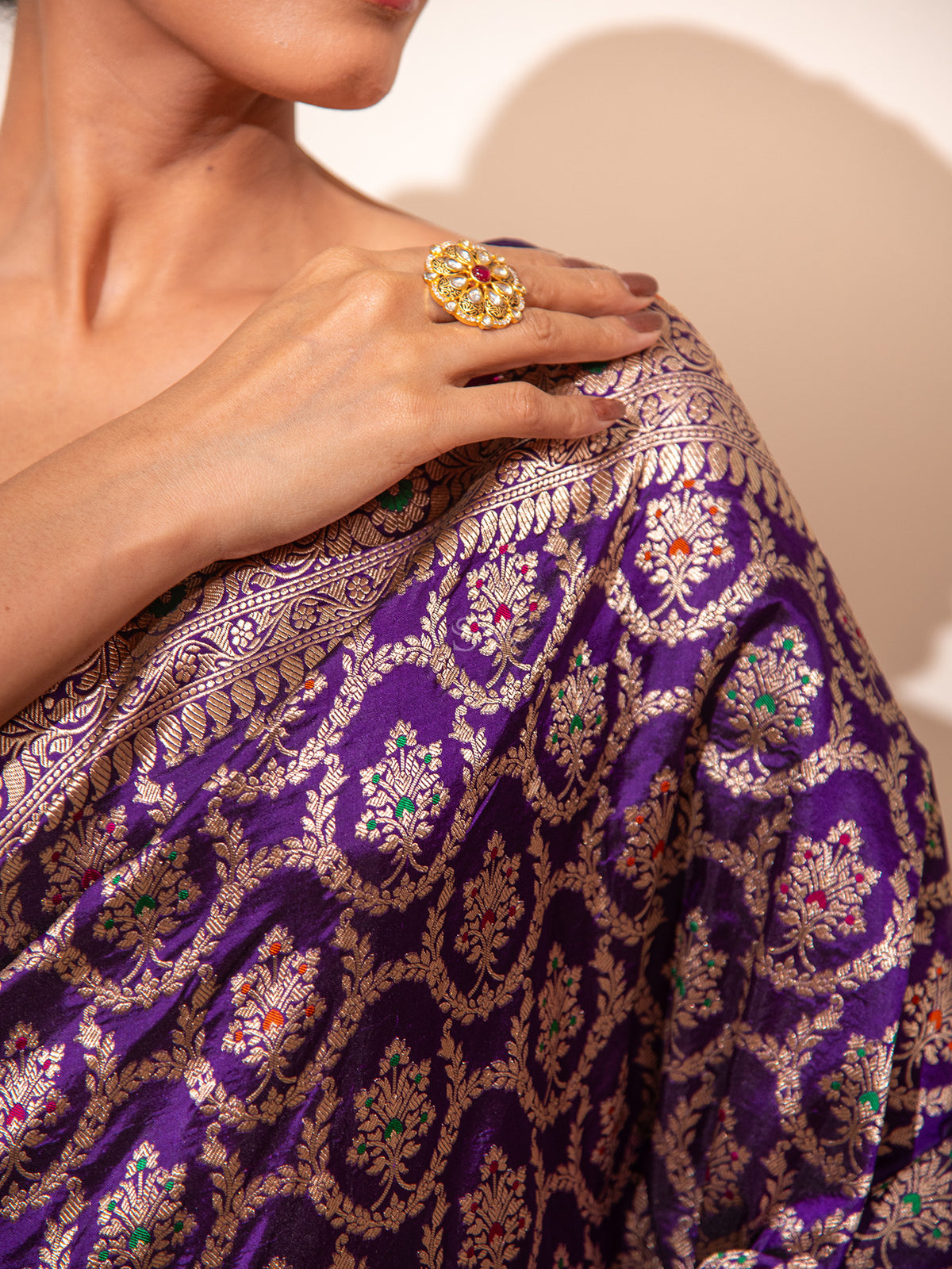 Purple Meenakari Uppada Katan Silk Handloom Banarasi Saree - Sacred Weaves