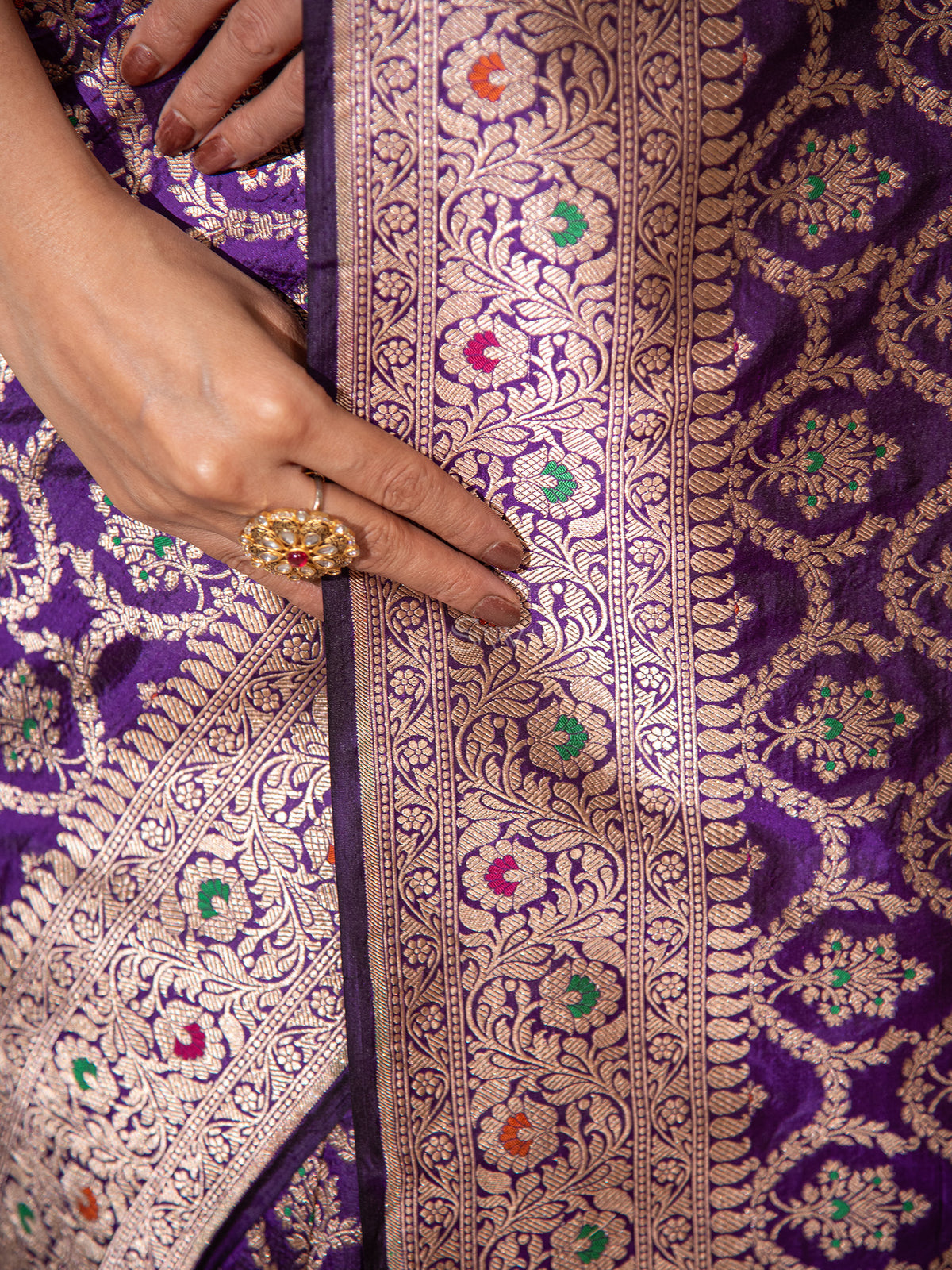 Purple Meenakari Uppada Katan Silk Handloom Banarasi Saree - Sacred Weaves