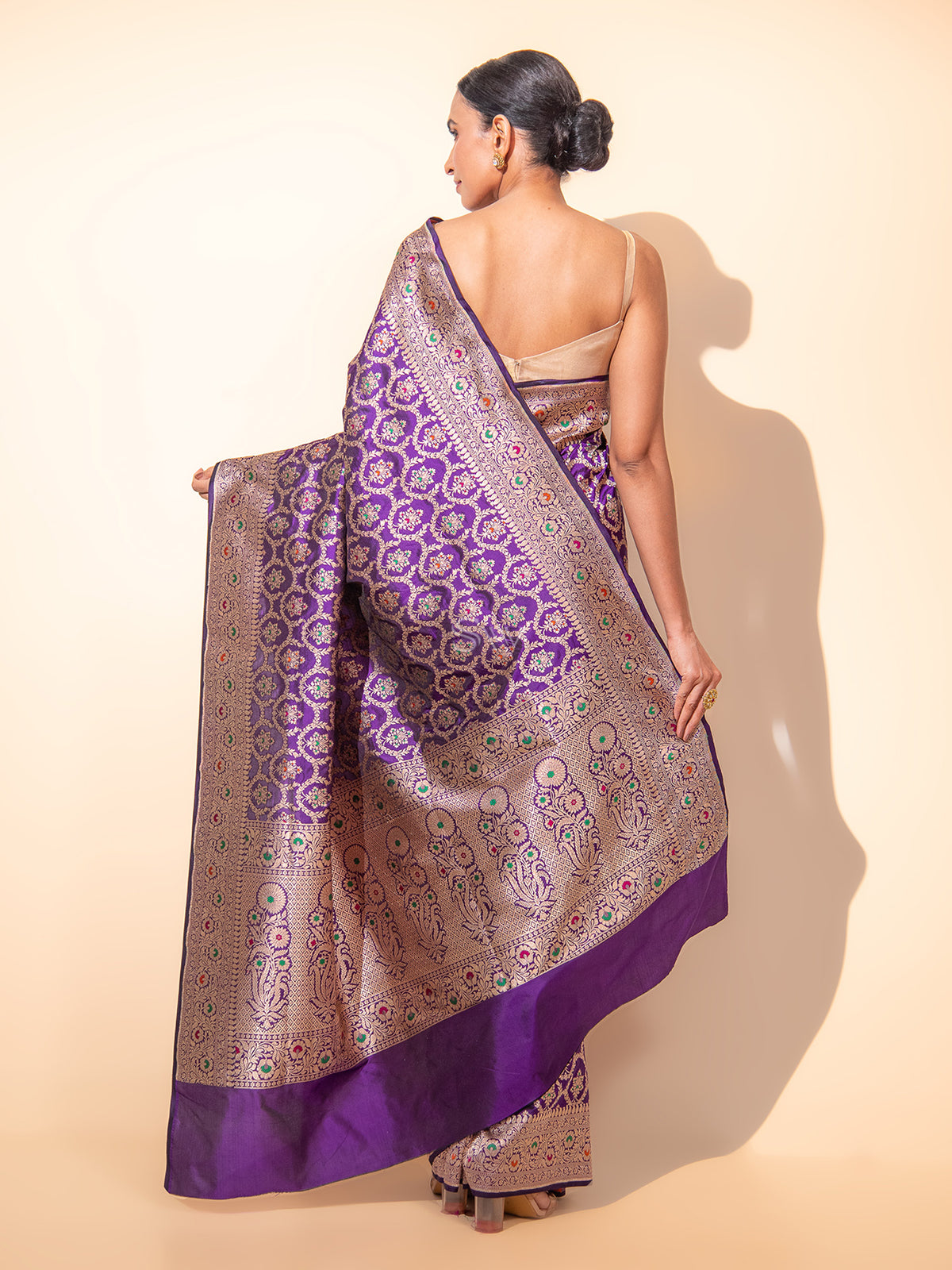 Purple Meenakari Uppada Katan Silk Handloom Banarasi Saree - Sacred Weaves
