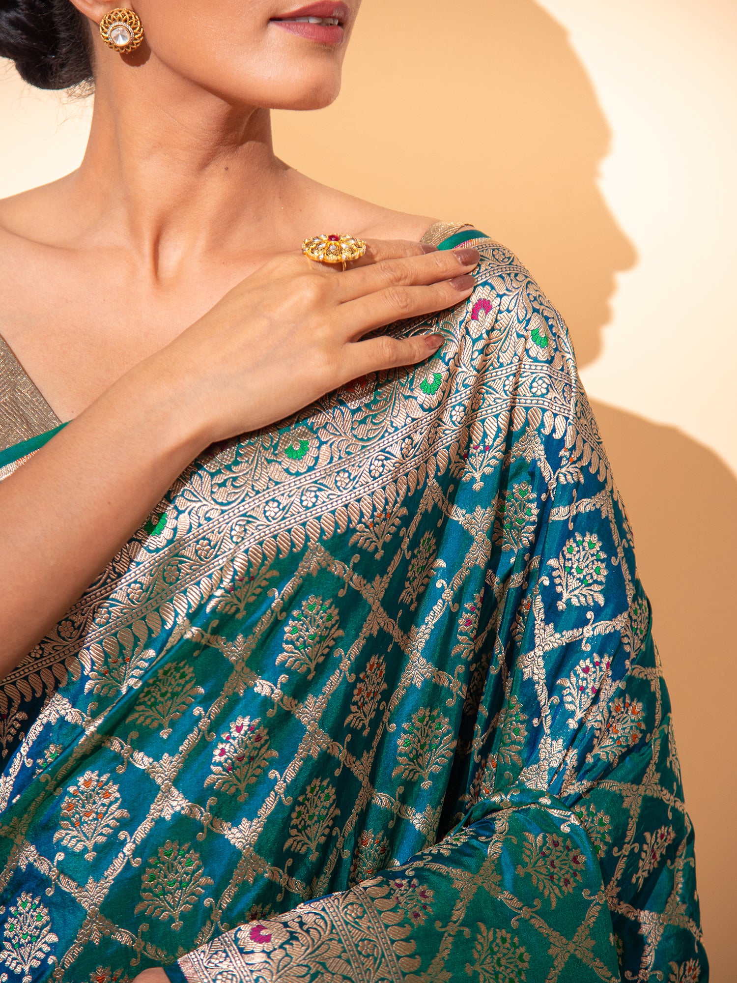 Peacock Blue Meenakari Uppada Katan Silk Handloom Banarasi Saree - Sacred Weaves