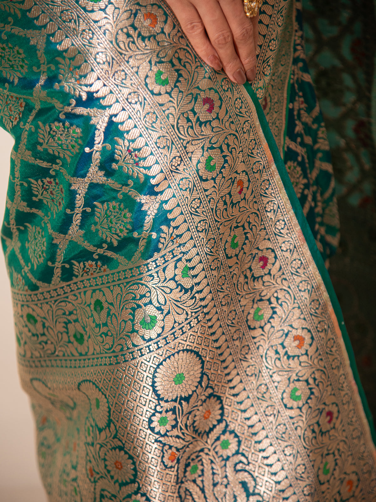 Peacock Blue Meenakari Uppada Katan Silk Handloom Banarasi Saree - Sacred Weaves