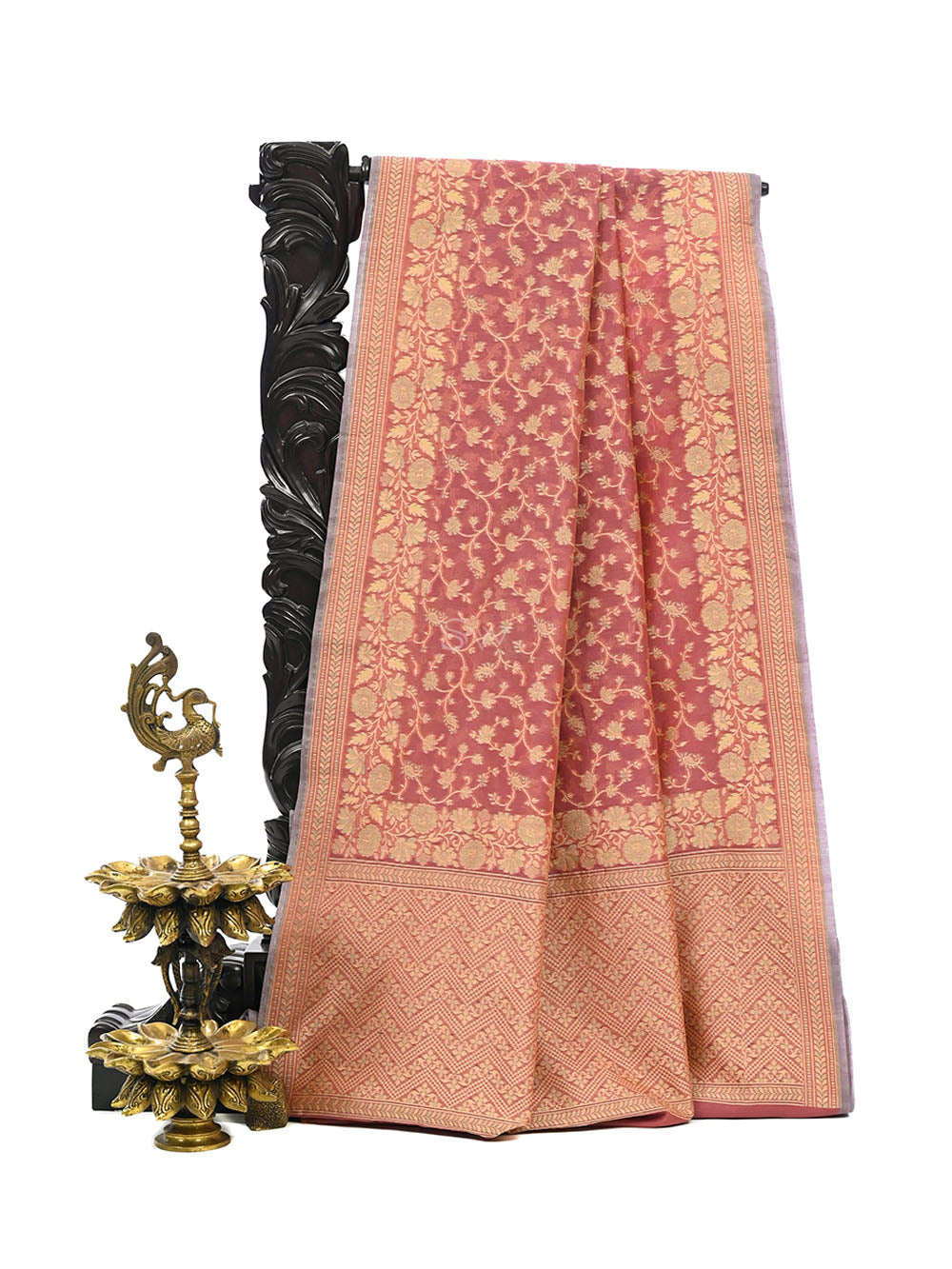 Onion Pink Meenakari Jaal Cotton Silk Handloom Banarasi Saree - Sacred Weaves