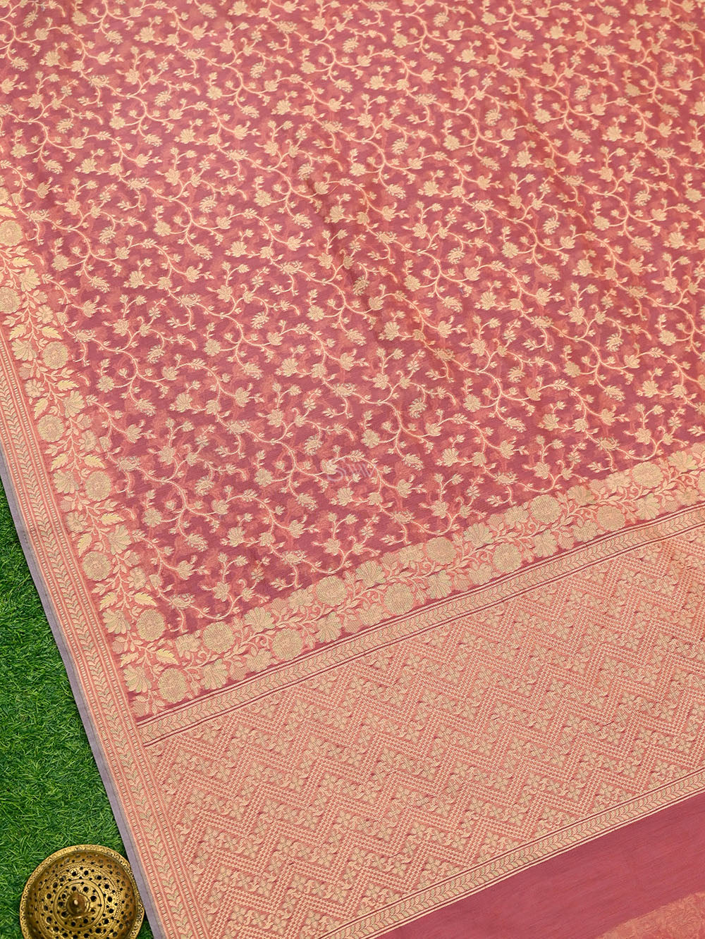 Onion Pink Meenakari Jaal Cotton Silk Handloom Banarasi Saree - Sacred Weaves