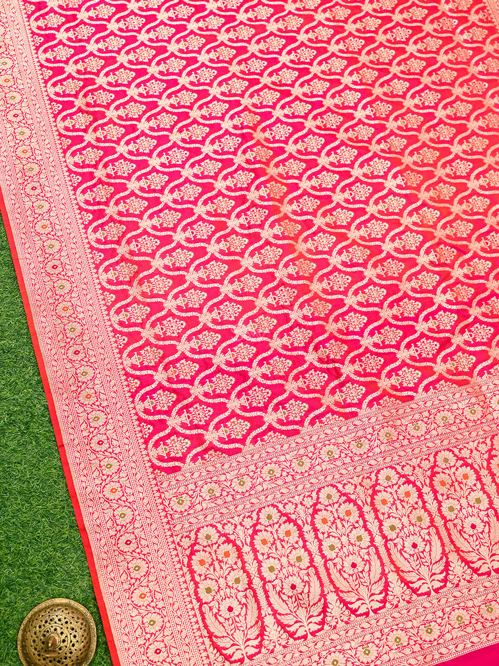 Pink Orange Meenakari Uppada Katan Silk Handloom Banarasi Saree - Sacred Weaves