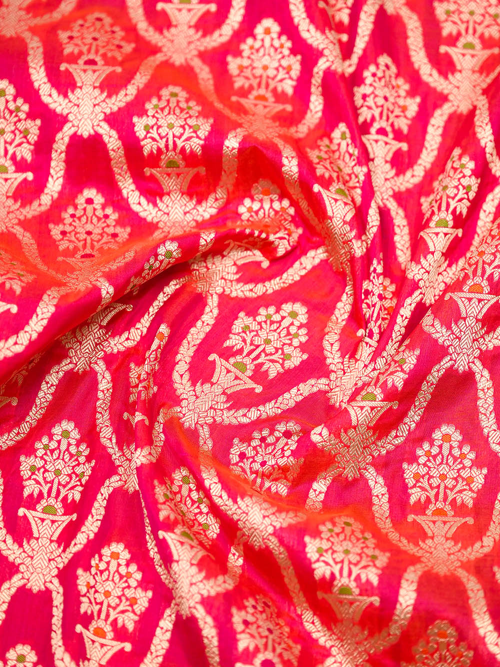 Pink Orange Meenakari Uppada Katan Silk Handloom Banarasi Saree - Sacred Weaves