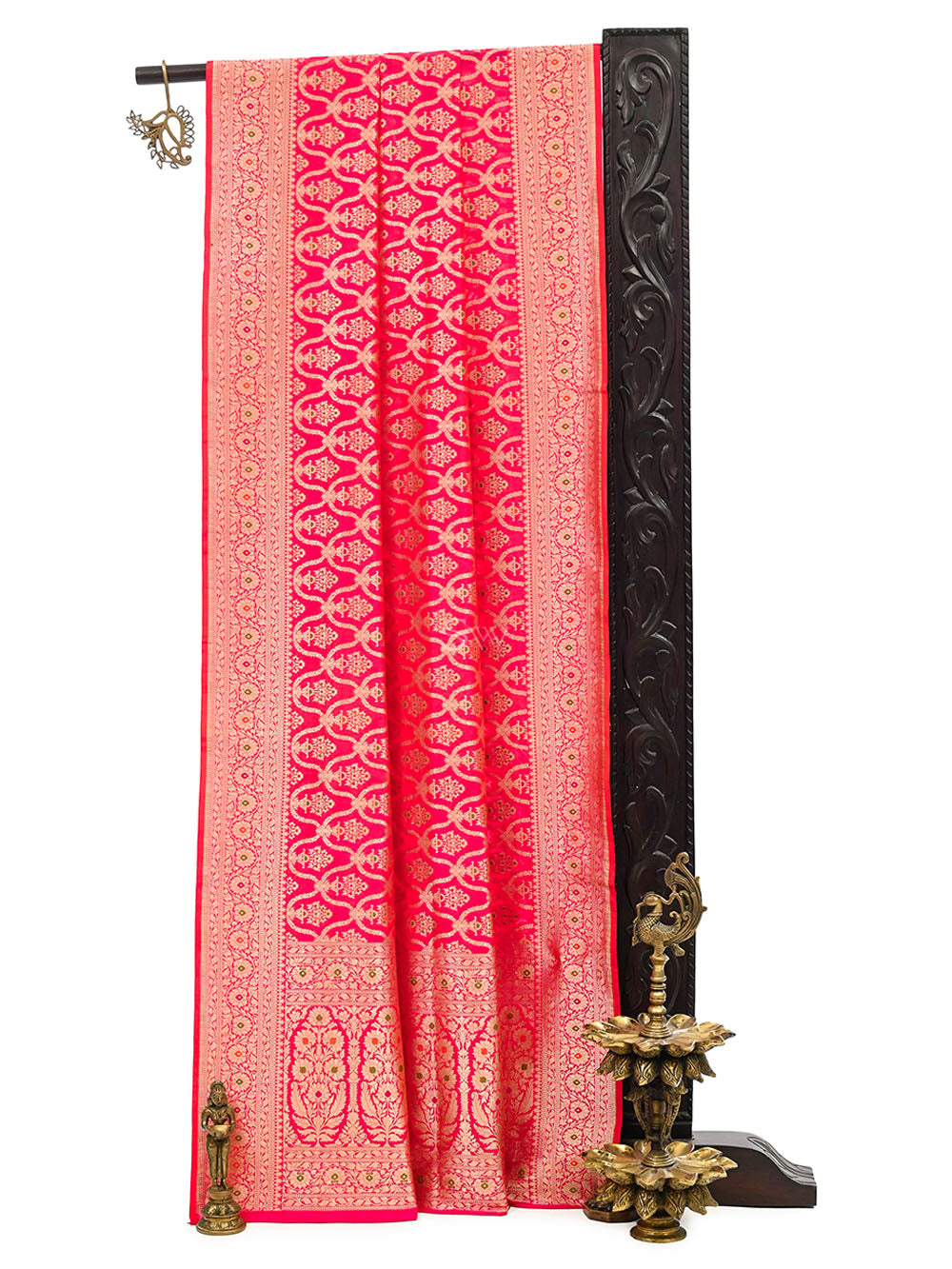 Pink Orange Meenakari Uppada Katan Silk Handloom Banarasi Saree - Sacred Weaves