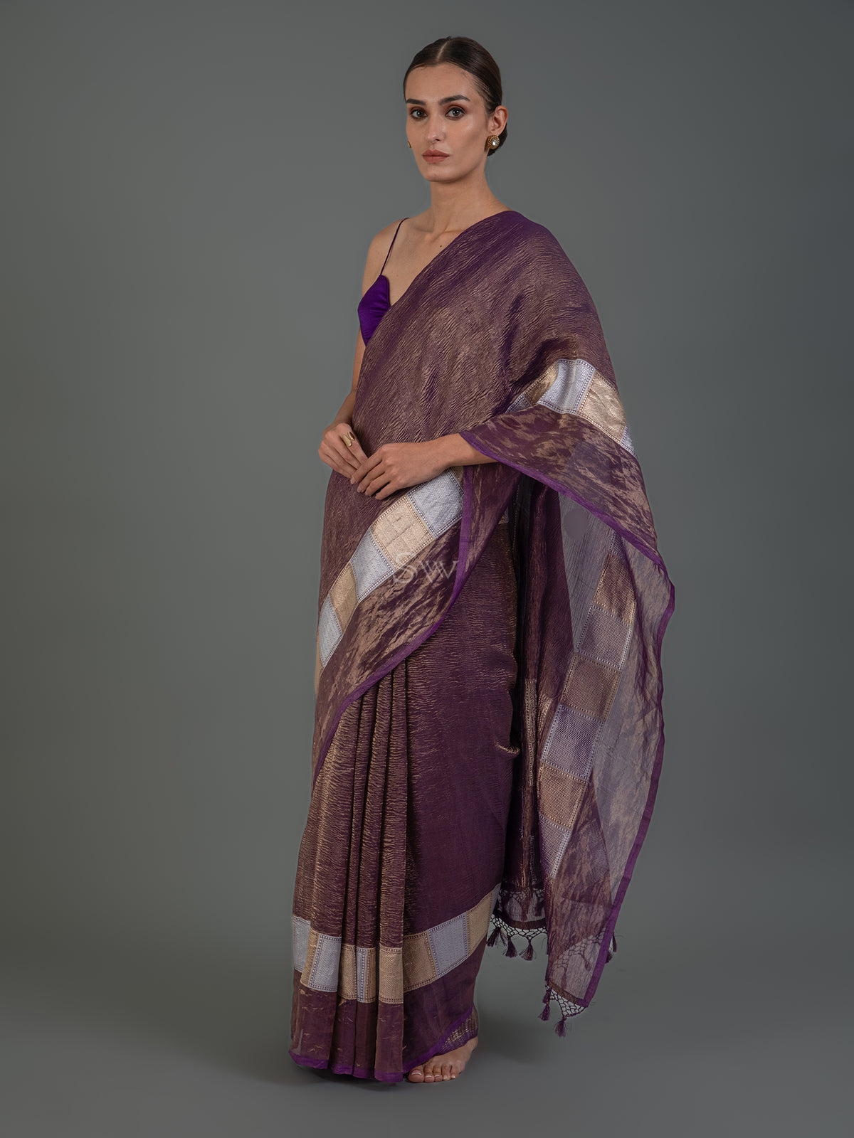 Purple Crush Tissue Silk Handloom Banarasi Saree - Sacred Weaves