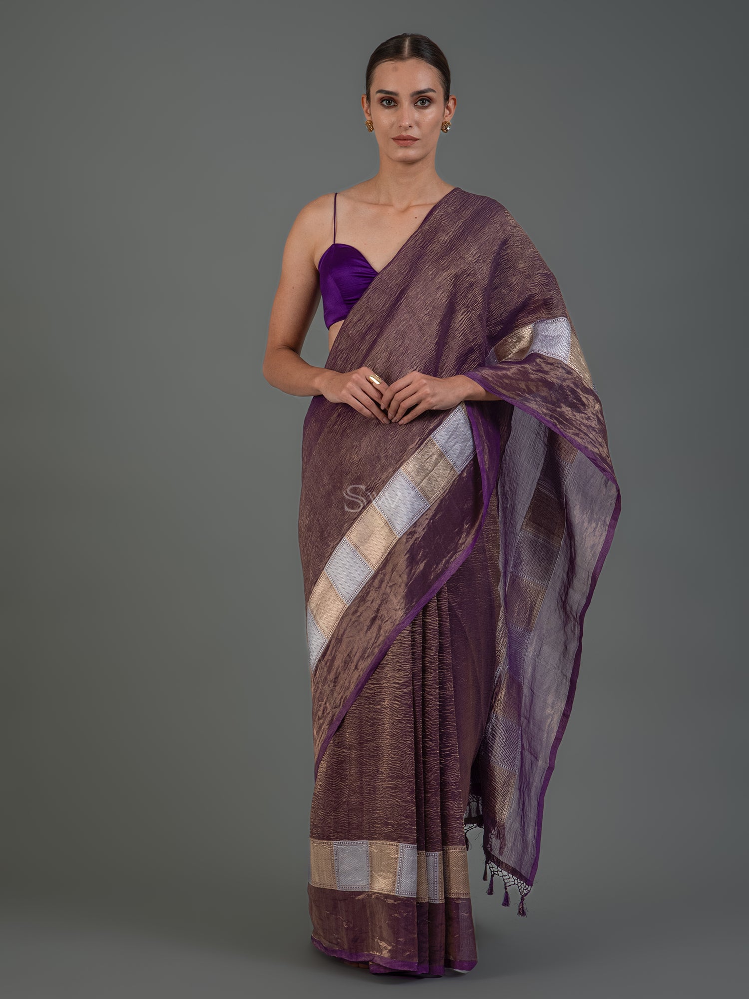Purple Crush Tissue Silk Handloom Banarasi Saree - Sacred Weaves