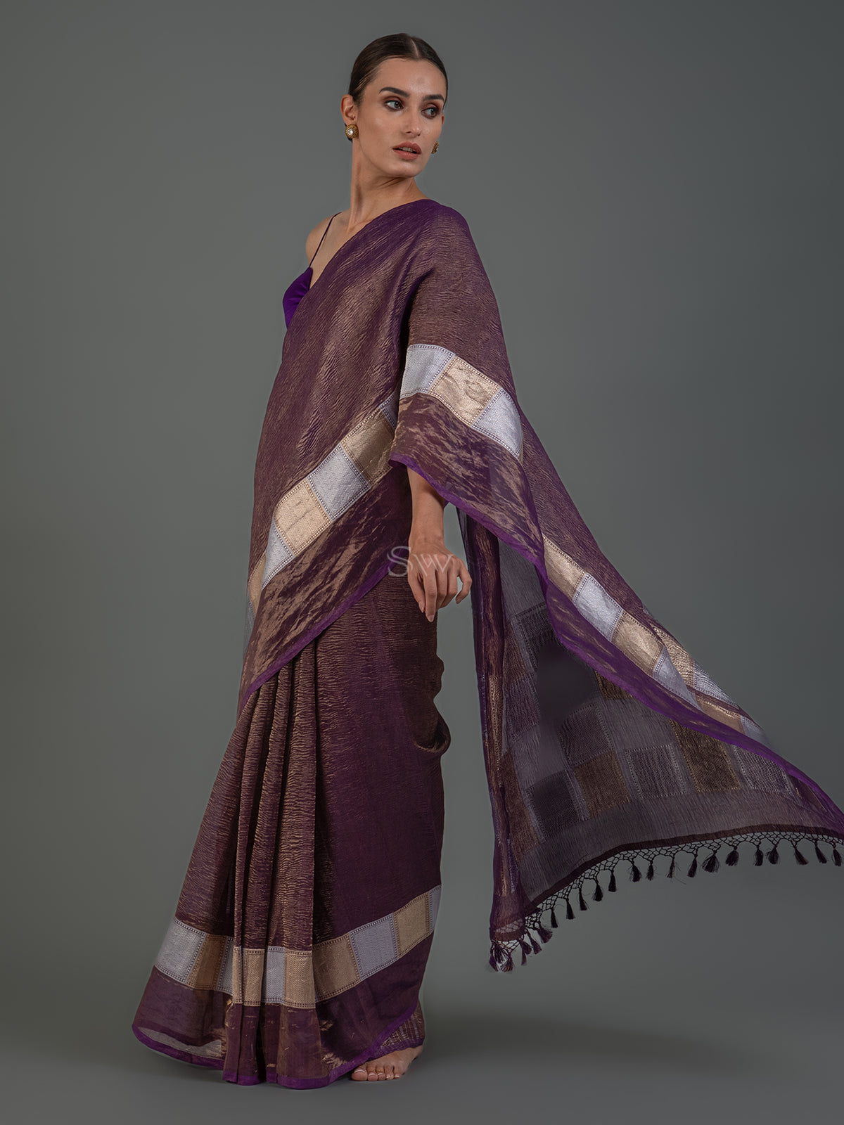 Purple Crush Tissue Silk Handloom Banarasi Saree - Sacred Weaves