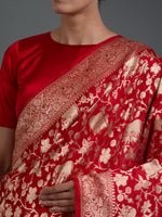 Red Shikargah Uppada Katan Silk Handloom Banarasi Saree - Sacred Weaves