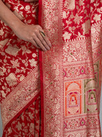 Red Shikargah Uppada Katan Silk Handloom Banarasi Saree - Sacred Weaves