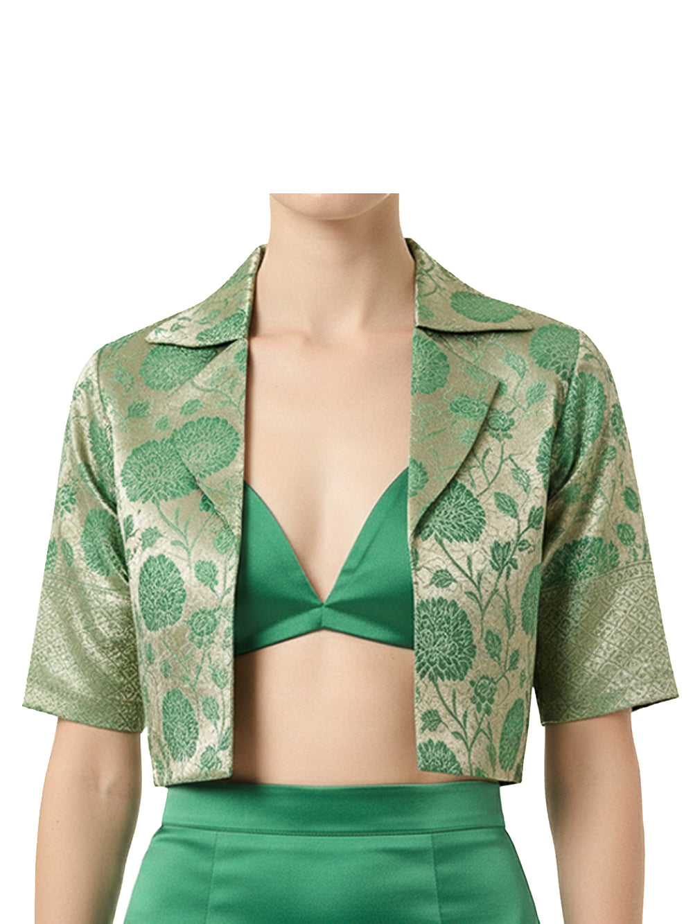 Emerald Green Silk Brocade Handloom Banarasi Jacket - Sacred Weaves