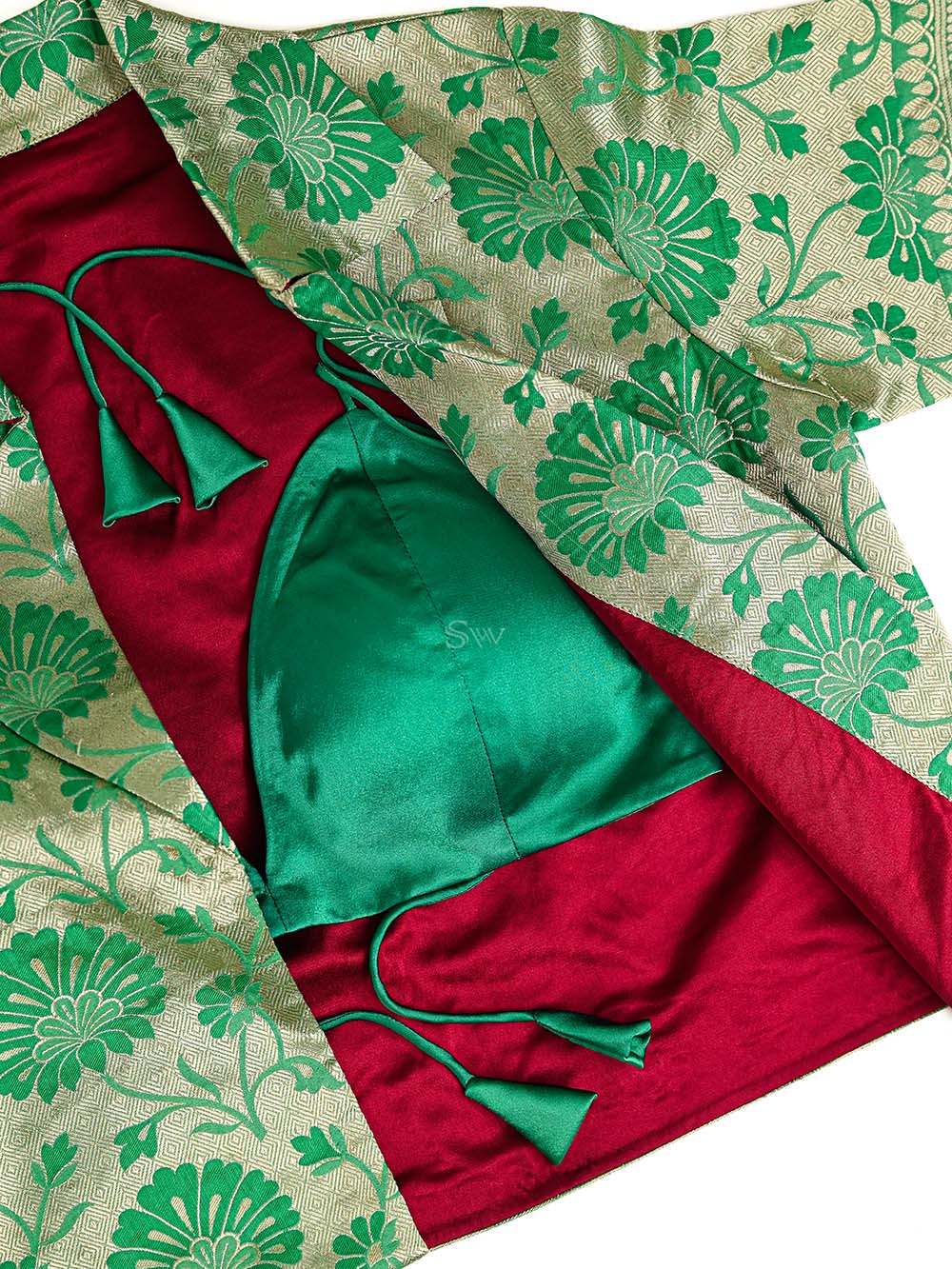 Emerald Green Silk Brocade Handloom Banarasi Jacket - Sacred Weaves