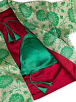 Emerald Green Silk Brocade Handloom Banarasi Jacket - Sacred Weaves