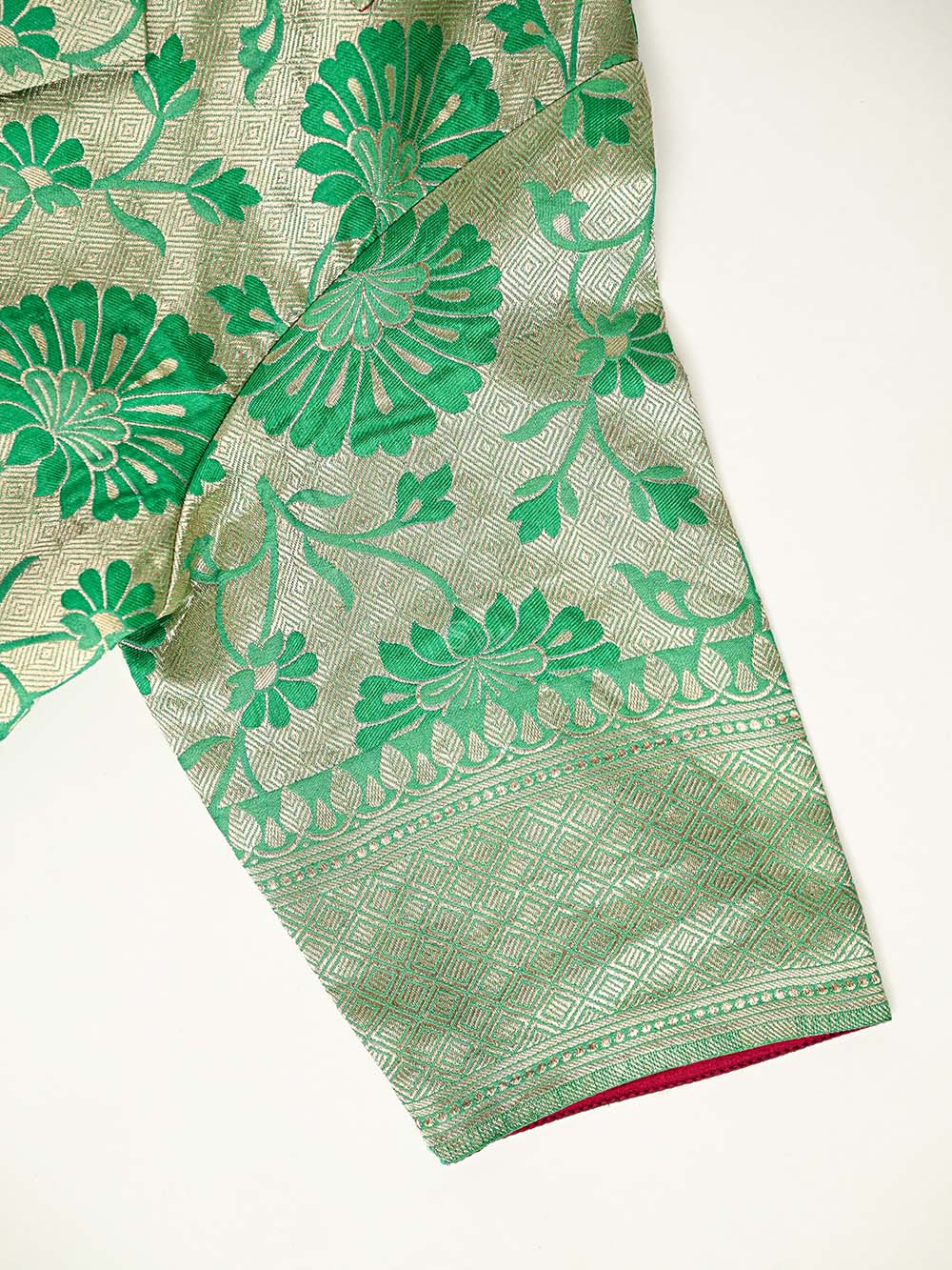 Emerald Green Silk Brocade Handloom Banarasi Jacket - Sacred Weaves