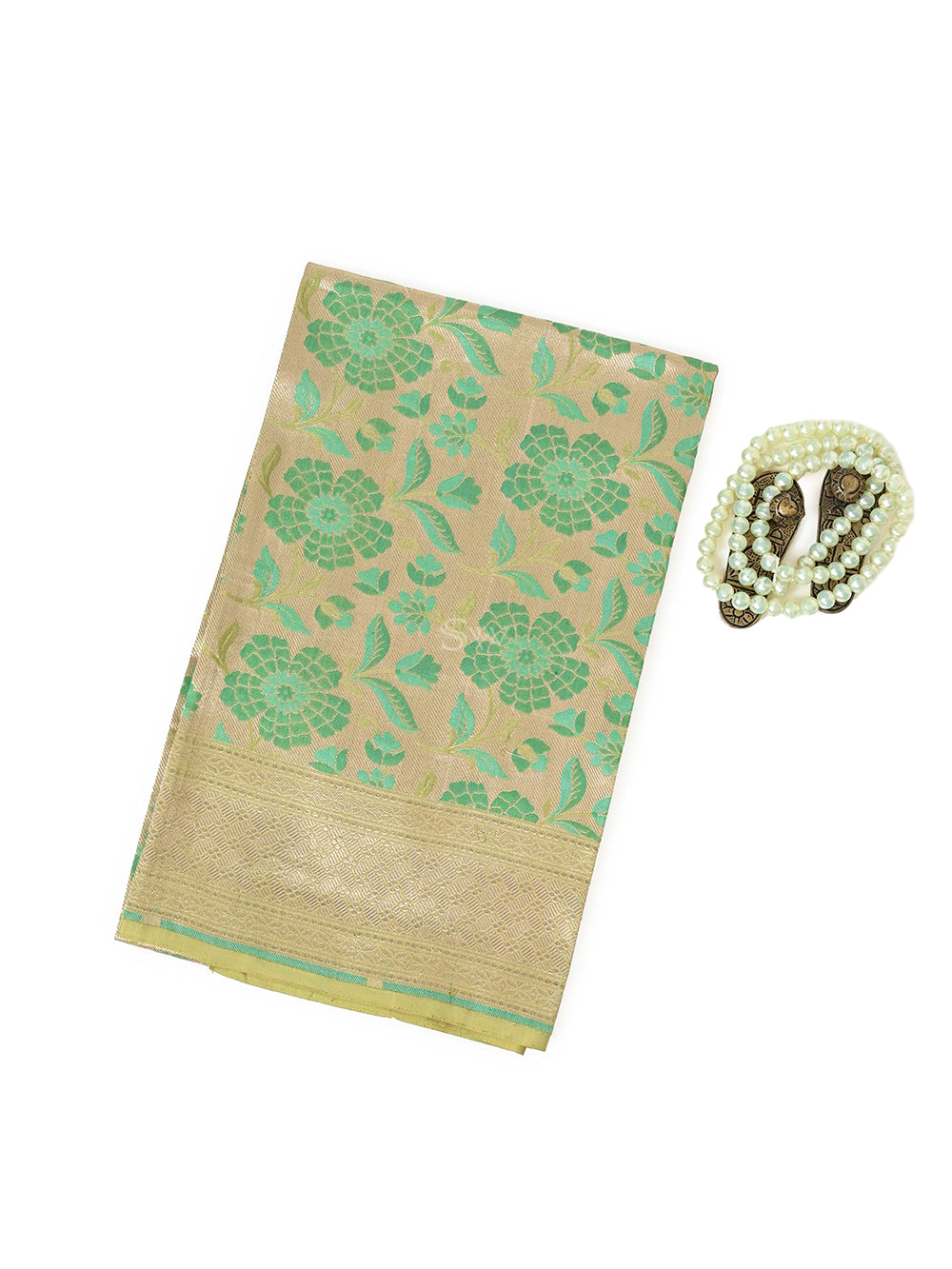 Olive Green Meenakari Brocade Katan Silk Handloom Banarasi Fabric