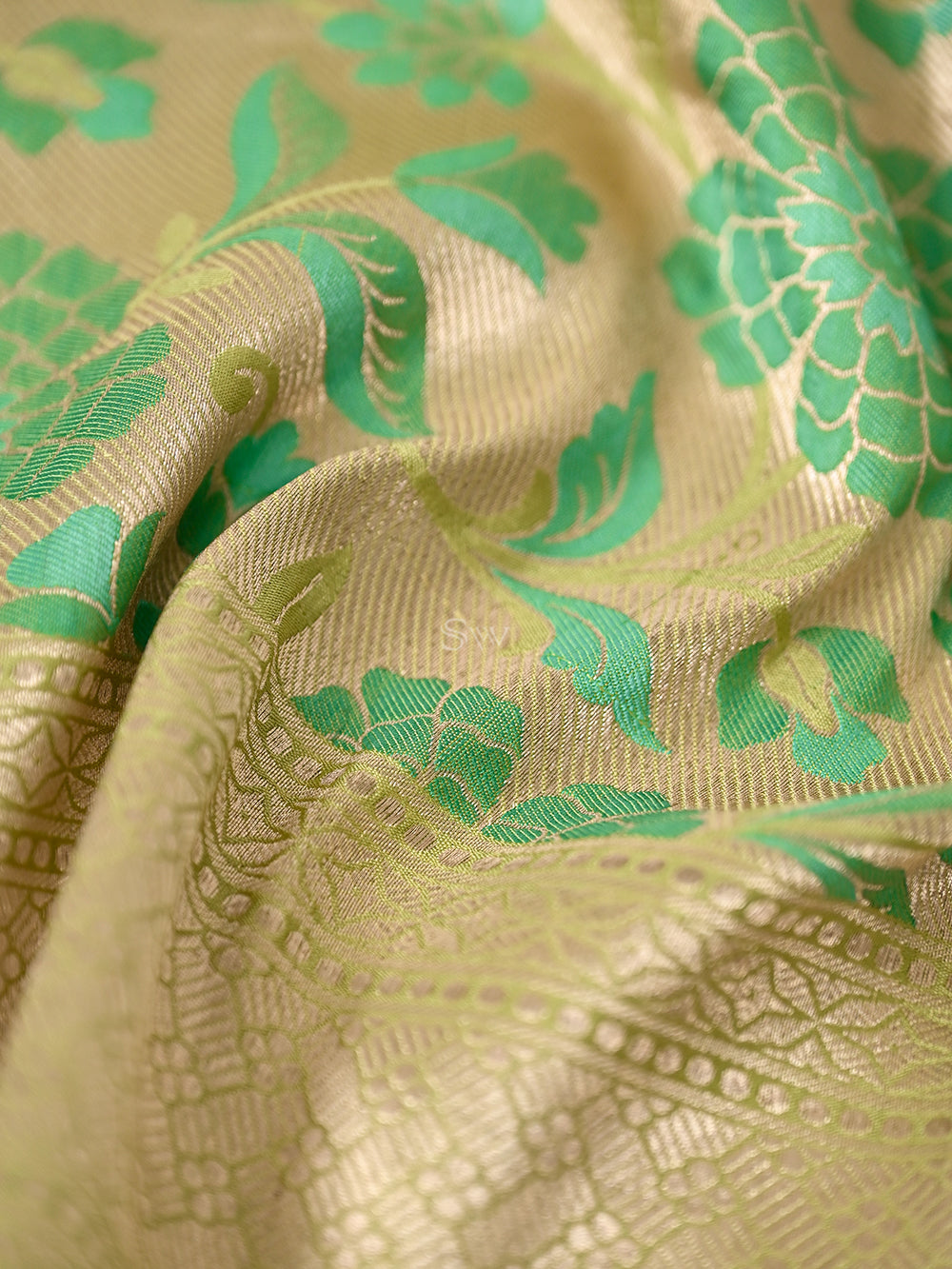 Olive Green Meenakari Brocade Katan Silk Handloom Banarasi Fabric