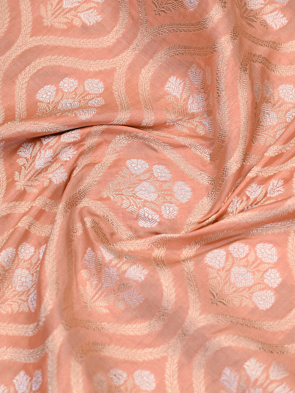 Pastel Peach Uppada Katan Silk Handloom Banarasi Saree - Gift Box - Sacred Weaves