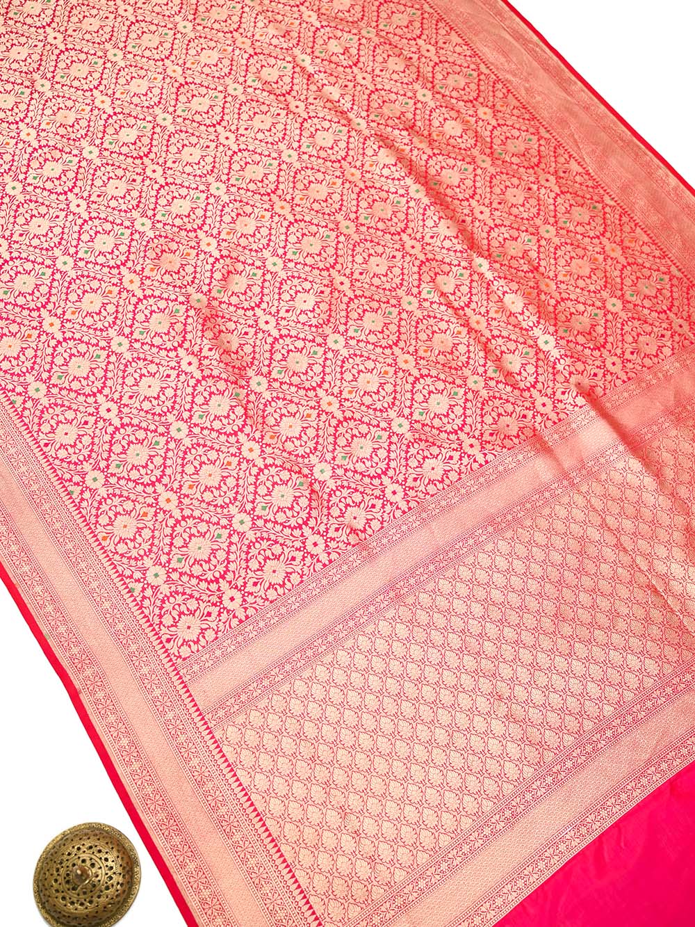 Pink Red Meenakari Brocade Handloom Banarasi Saree - Sacred Weaves