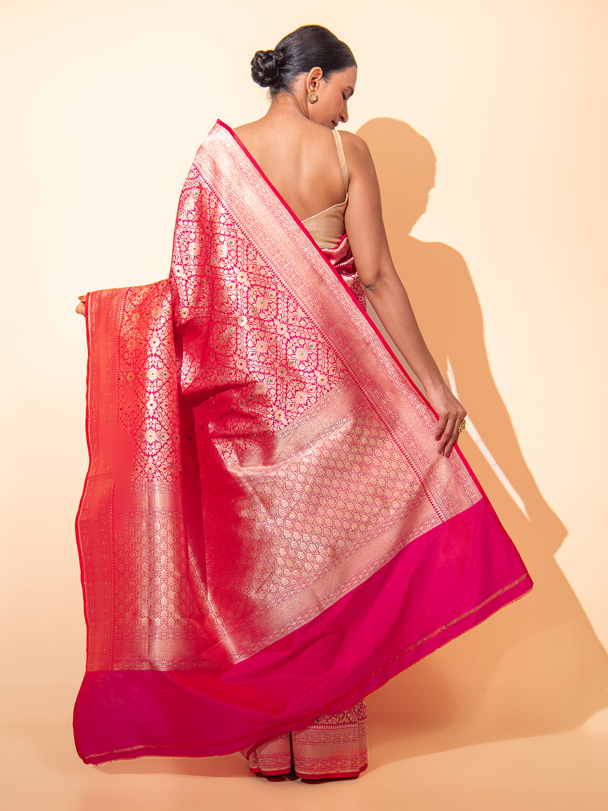 Pink Red Meenakari Brocade Handloom Banarasi Saree - Sacred Weaves
