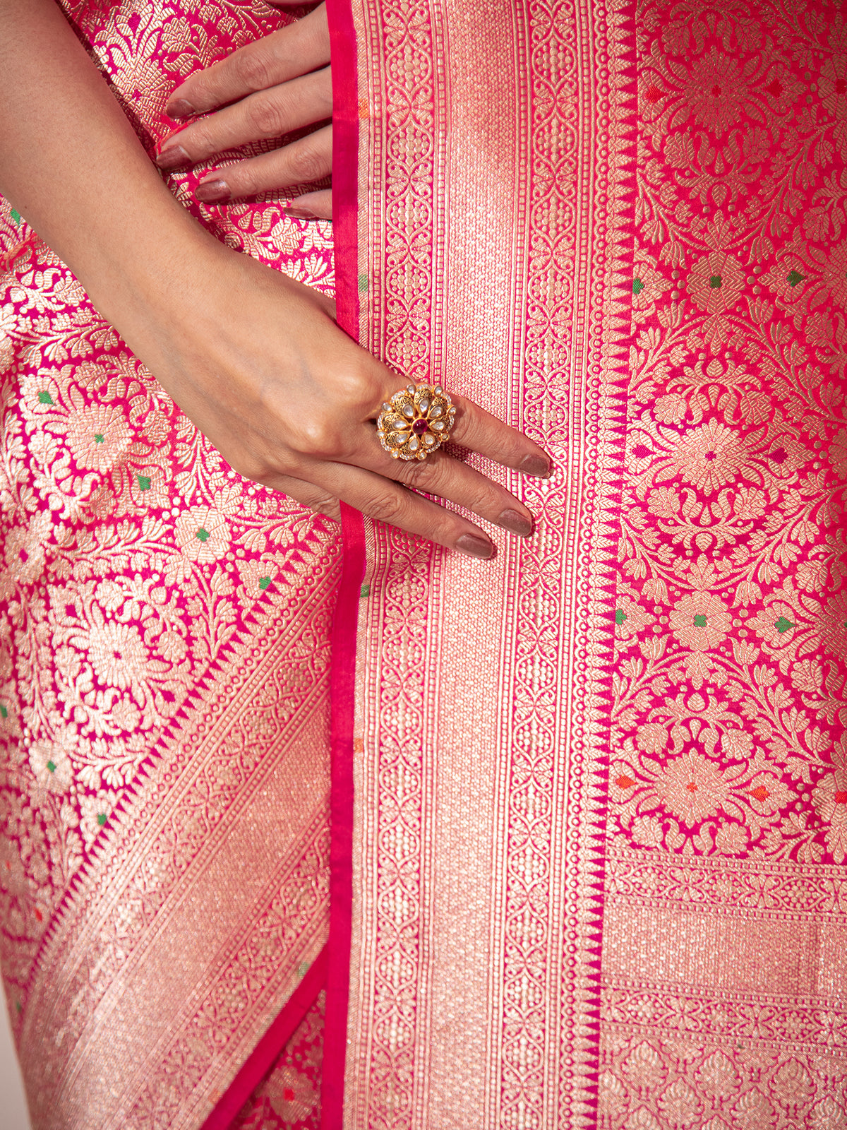 Pink Red Meenakari Brocade Handloom Banarasi Saree - Sacred Weaves