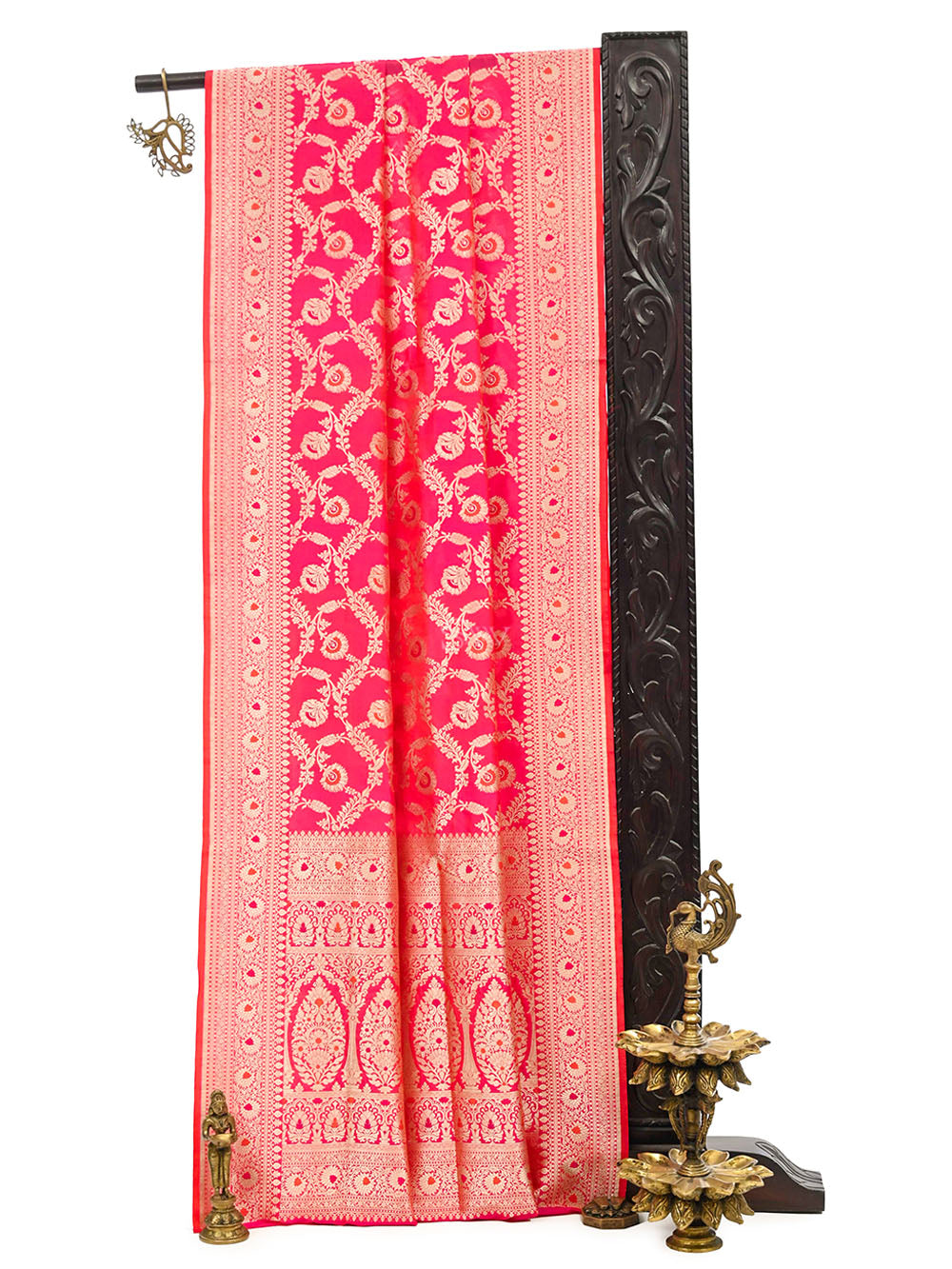 Pink Orange Meenakari Uppada Katan Silk Handloom Banarasi Saree - Sacred Weaves