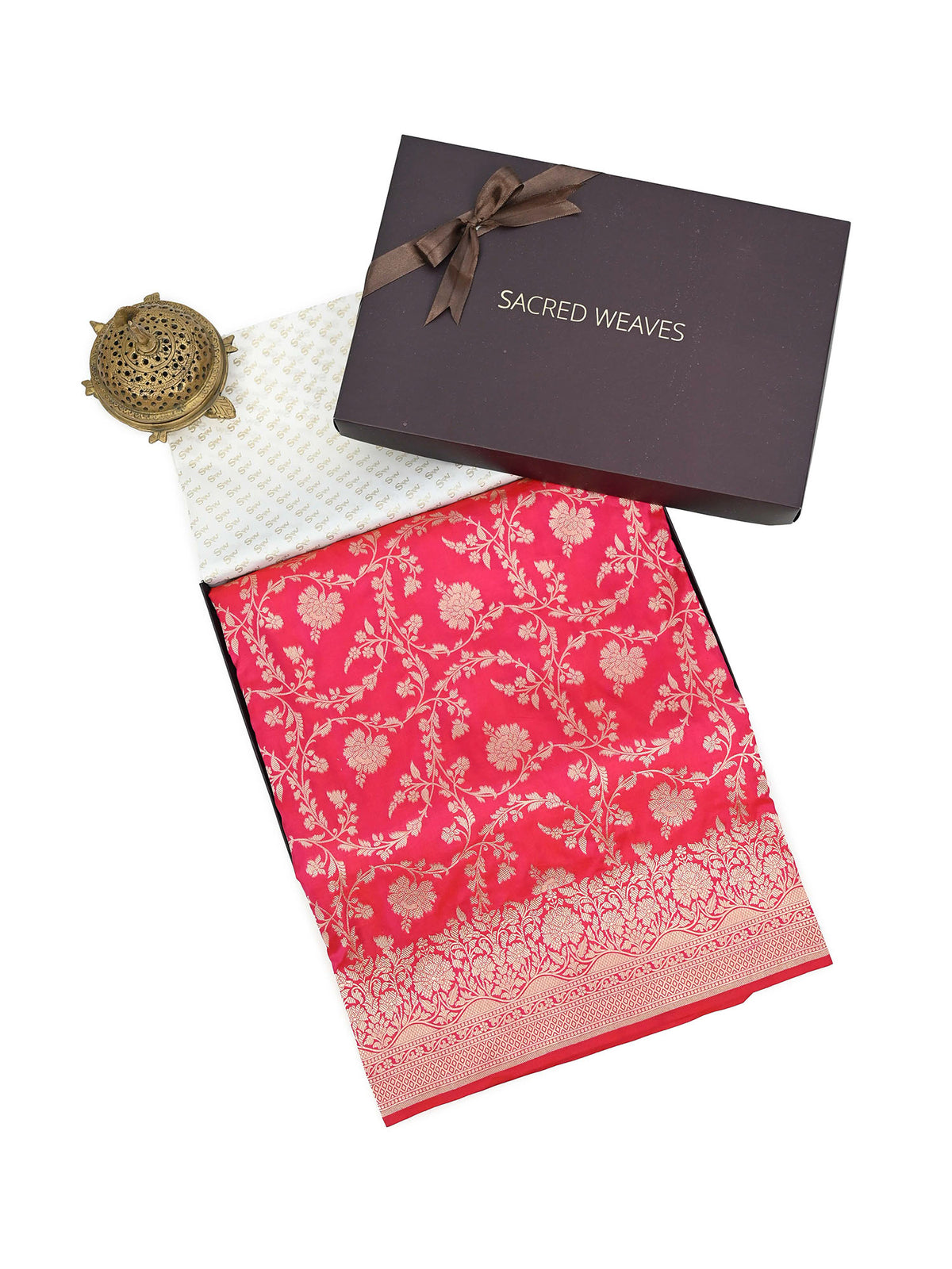Pink Red Uppada Katan Silk Handloom Banarasi Saree - Gift Box