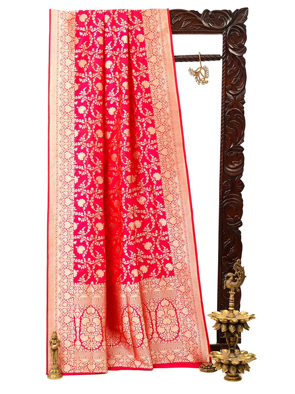 Pink Red Uppada Katan Silk Handloom Banarasi Saree - Sacred Weaves