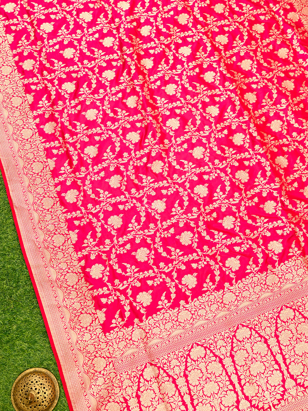 Pink Red Uppada Katan Silk Handloom Banarasi Saree - Sacred Weaves