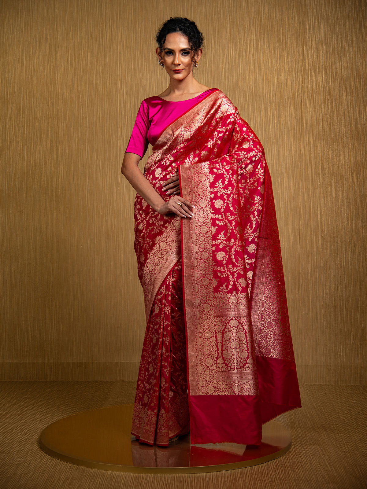 Pink Red Uppada Katan Silk Handloom Banarasi Saree