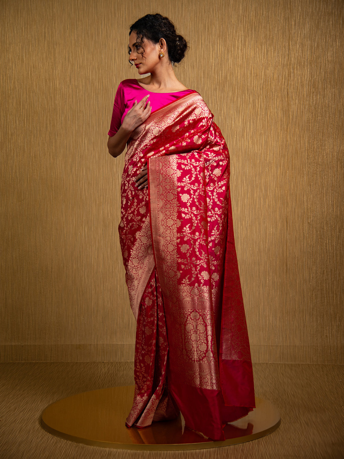 Pink Red Uppada Katan Silk Handloom Banarasi Saree