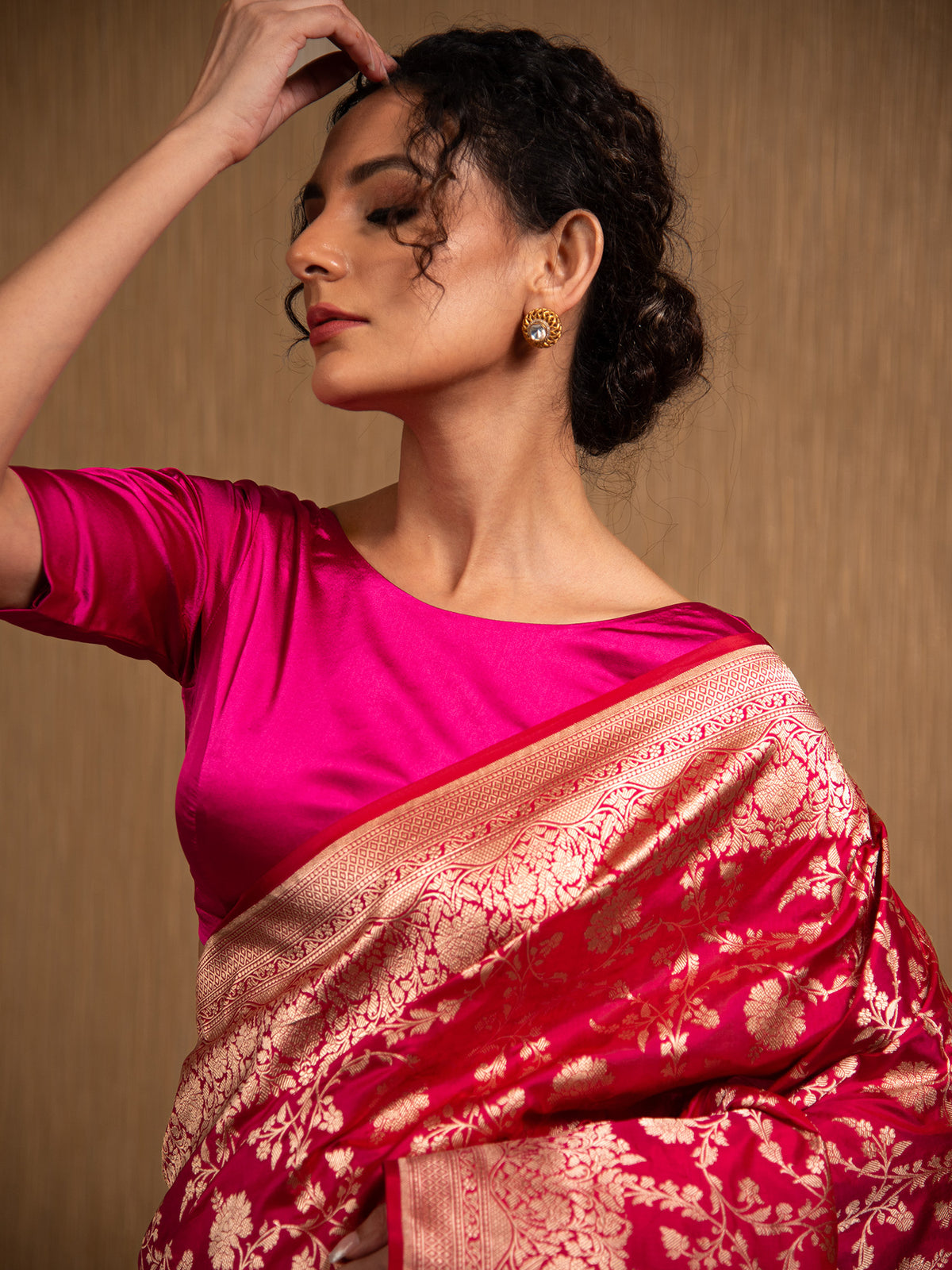 Pink Red Uppada Katan Silk Handloom Banarasi Saree