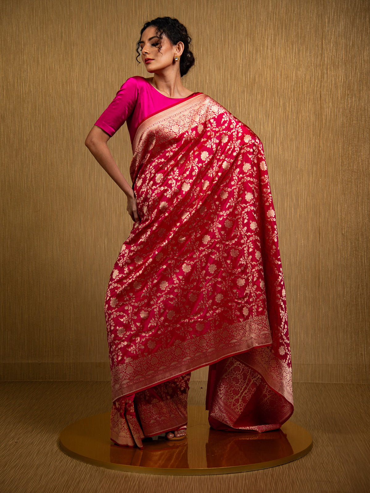 Pink Red Uppada Katan Silk Handloom Banarasi Saree