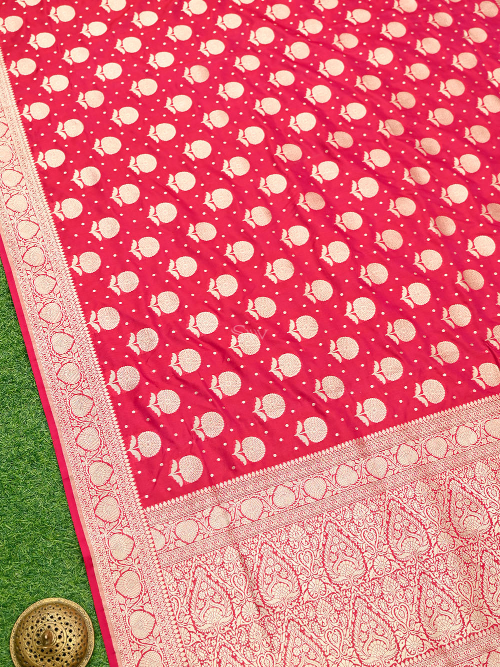 Dark Pink Booti Katan Silk Uppada Handloom Banarasi Saree - Sacred Weaves